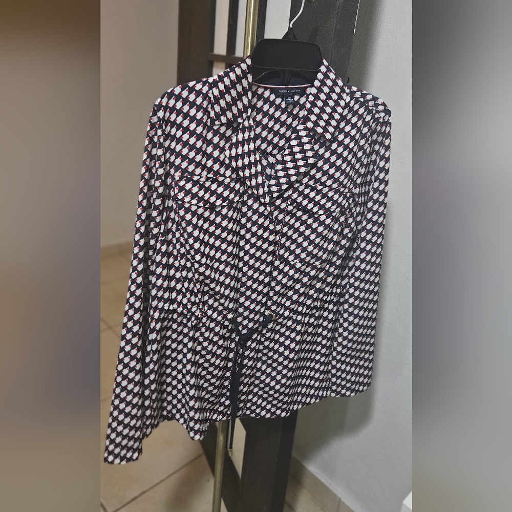 Tommy Hilfiger Women's Black, White, and Red Trench Coat